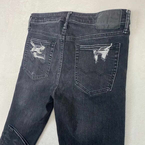 American Eagle Next Level Airflex Stacked Skinny Jeans Mens 32x35 Black Distress - Picture 8 of 12